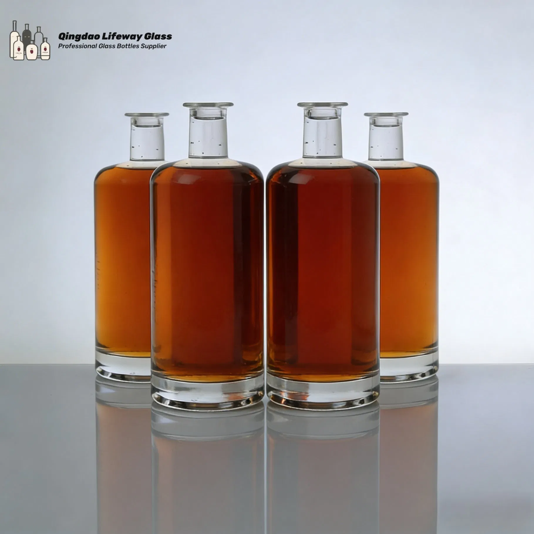 500ml 700ml 750ml Custom Logo Round Short Neck Clear Rum Tequila Gin Brandy Whiskey Vodka Liquor Spirits Glass Bottle with Cork