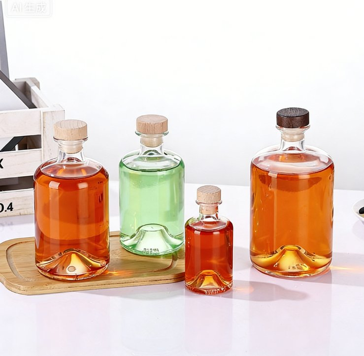 Best Selling Clear Round 100ml 250ml 375ml 500ml 750ml 1000ml Wine Vodka Glass Liquor Bottle for Gin Whiskey Spirit with Cork