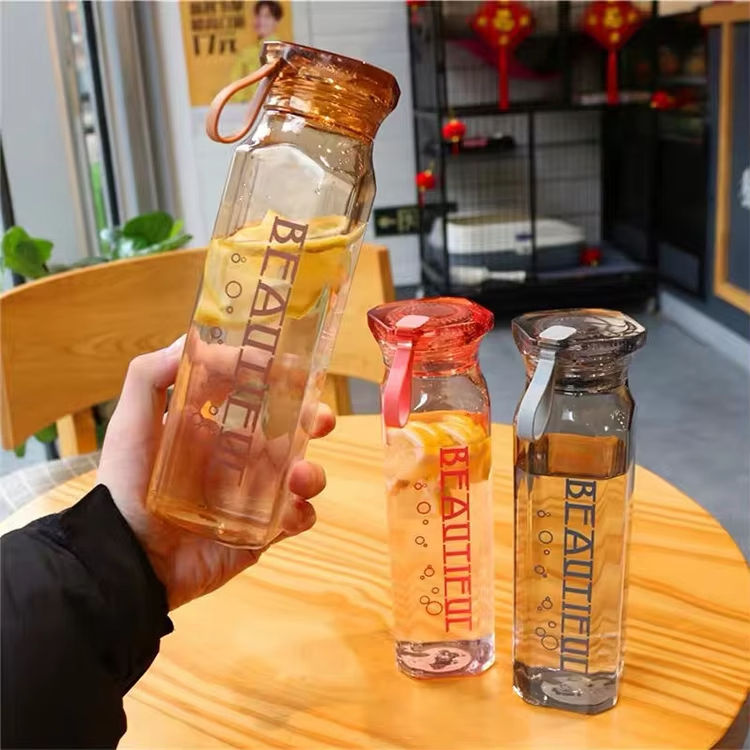 Diamond-Shaped Water Cup Portable Students Conveniently Glass Perswater Bottle Nalized Transparent Printed Logo with Cover