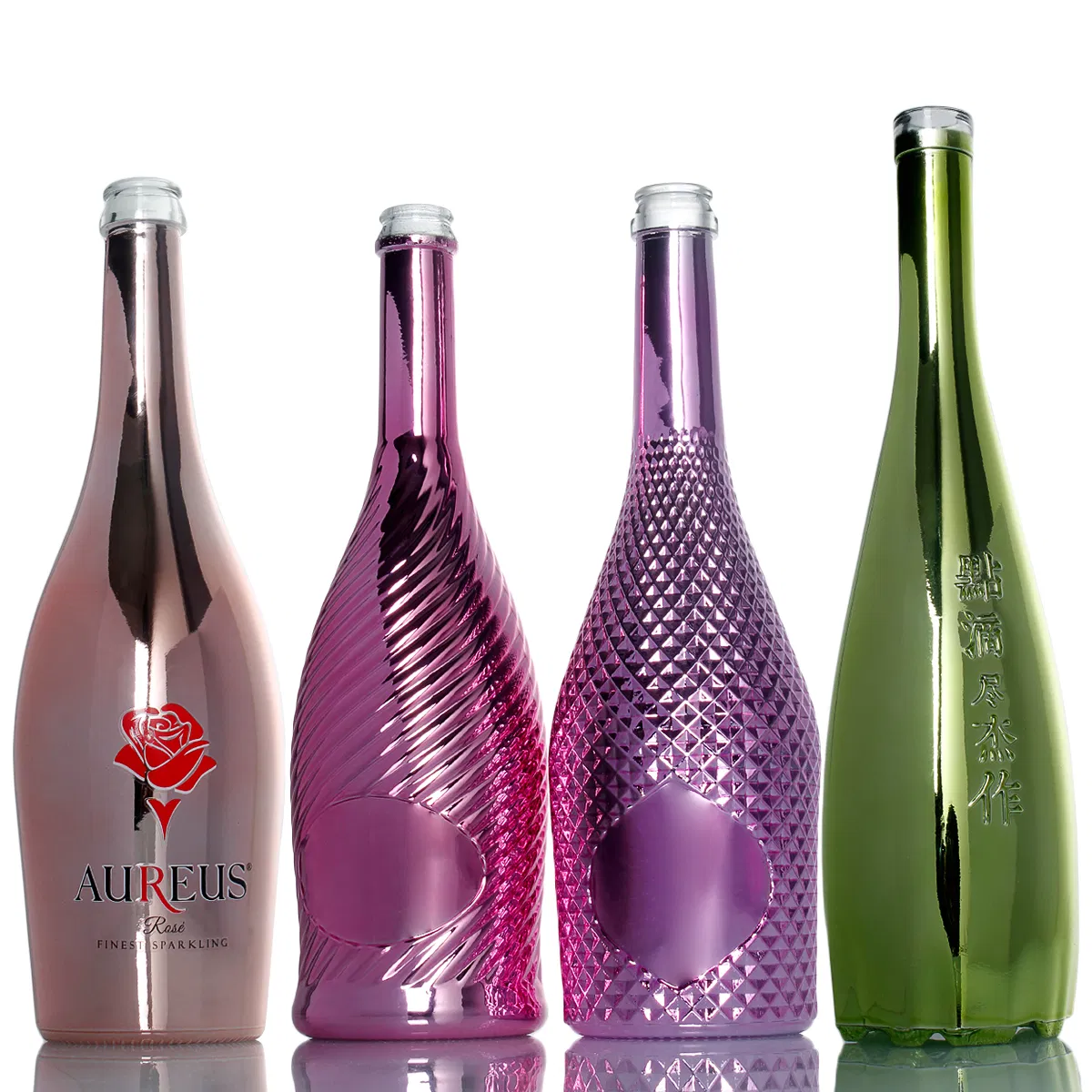 Customized Premium Fancy Design Brandy Champagne Bottles Colored Electroplated Glass Sparkling Wine Bottle