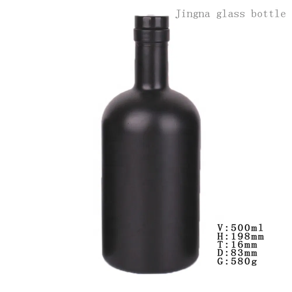 Jingna Matte Black Empty 200ml 375ml 500ml Round Mini Spirit Liquor Tequila Brandy, Vodka Whisky Wine Alcohol Beverage Drink Glass Bottle with Cork Top