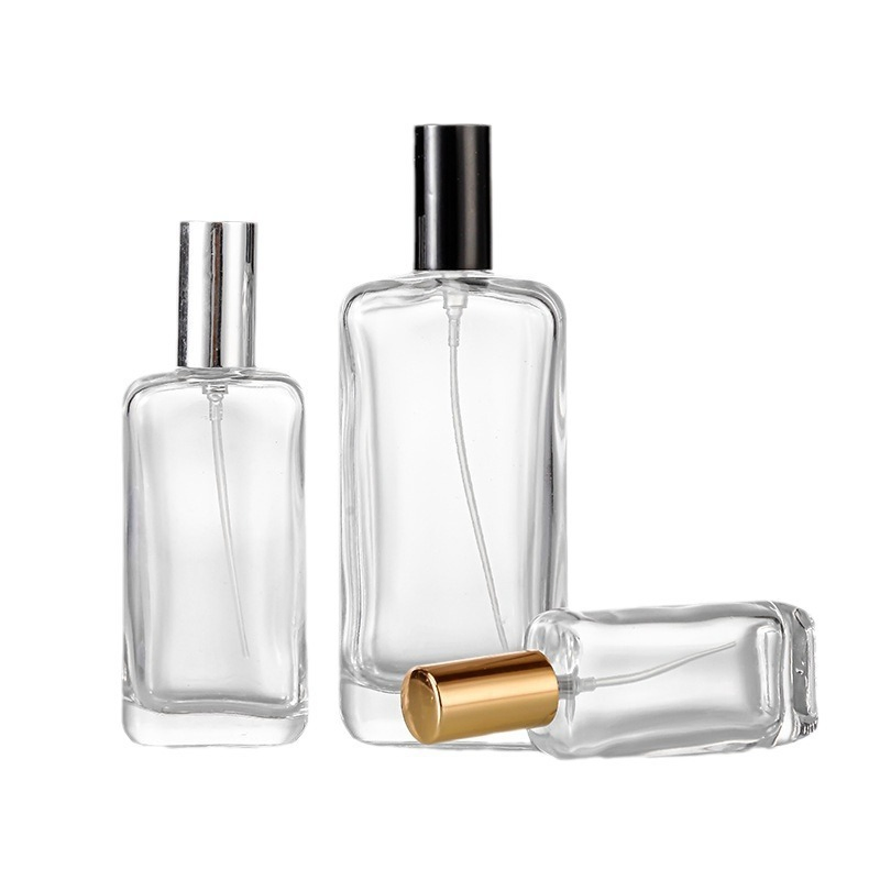 Wholesale OEM Custom Empty Fragrance Packaging Cosmetic Perfume Bottle 25ml 50ml 100ml Glass Flat Rectangle Shape Spray Bottles