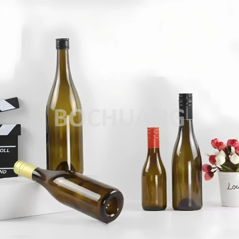 750ml Antique Green Burgundy Bottles Cork Finish Burgundy Wine Bottles Glass for Cork Plug and Screw Cap Wine Bottle