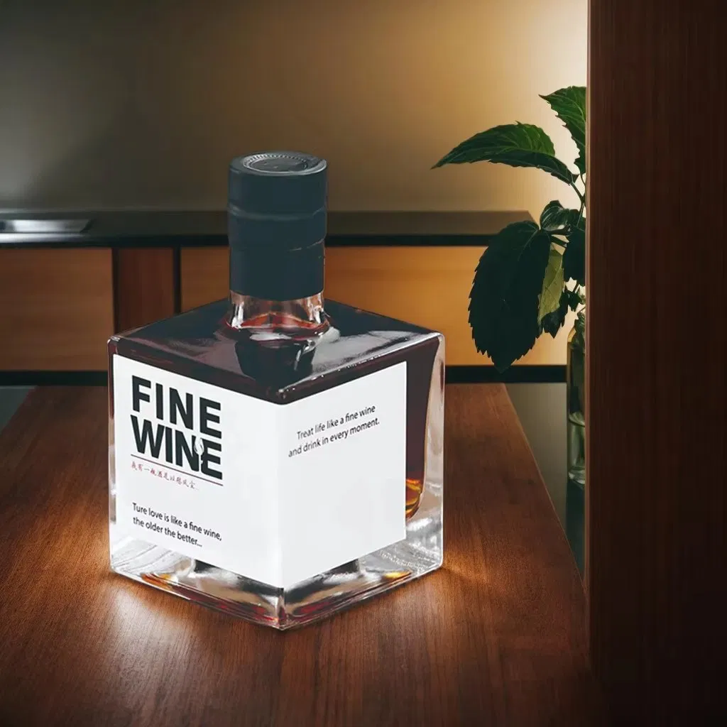 Wholesale Custom Logo Square Luxury Liquor Bottles 500ml 750ml Empty Vodka Whiskey Glass Bottle for Spirit