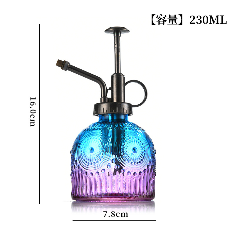 Colorful Glass Watering Can 230ml Vintage Embossed Glass Plant Mister Spray Bottle for Flower