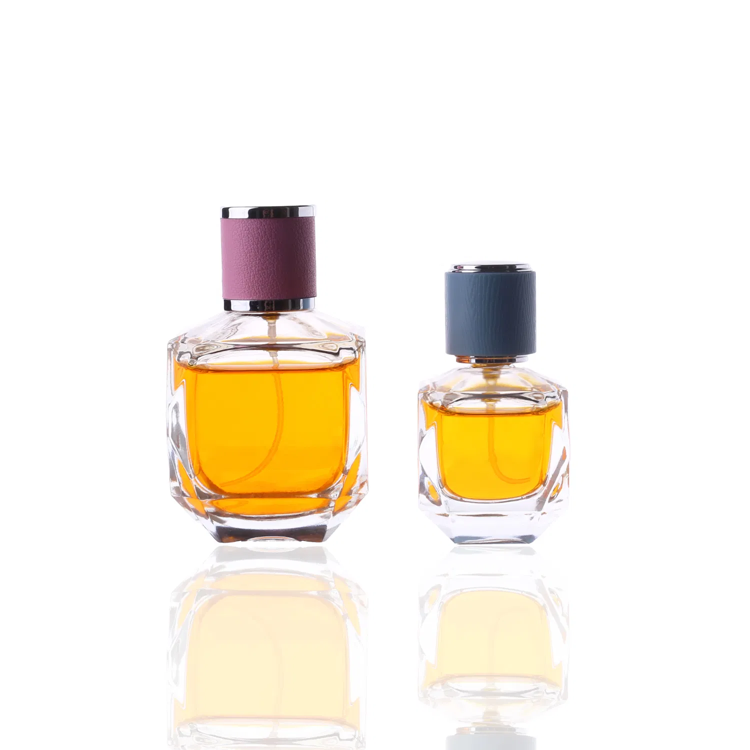 High-End Thick Based Glass Perfume Bottles with Customized Colored Blue Pink Caps