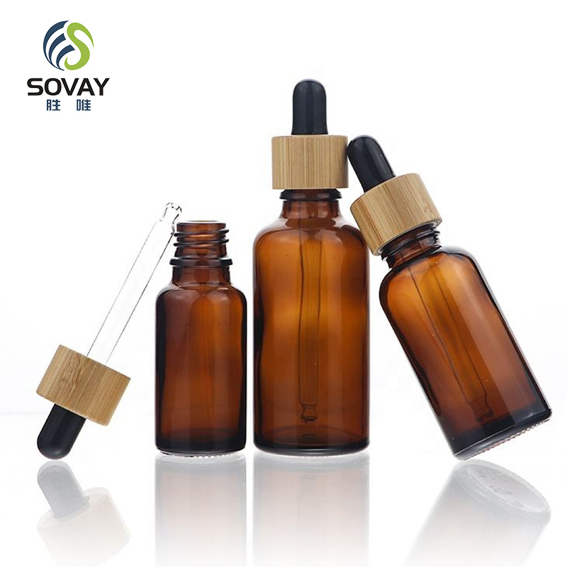 5ml 10ml 15ml 20ml 30ml 50ml 100ml Frosted Green Blue Amber Clear Essential Oil Glass Dropper Bottle with Bamboo Lid