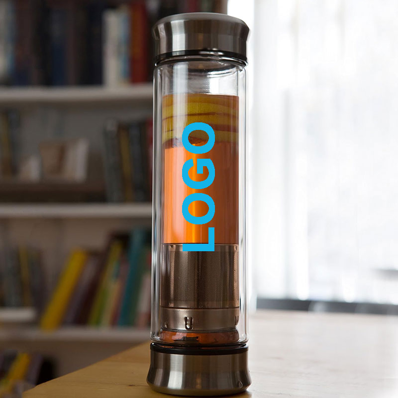 Double Wall Glass Travel Mug with Stainless Steel Filter Leakproof Tea Infuser Bottle for Loose Leaf Infusions and Fruit Infused Water - Unique Gift Set