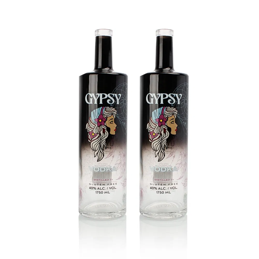 Hot Saling 500ml 700ml 750ml 75cl 1000ml Round Oslo Matte Black Vodka Bottle with Cork Finish Empty Liquor Custom Glass Bottle