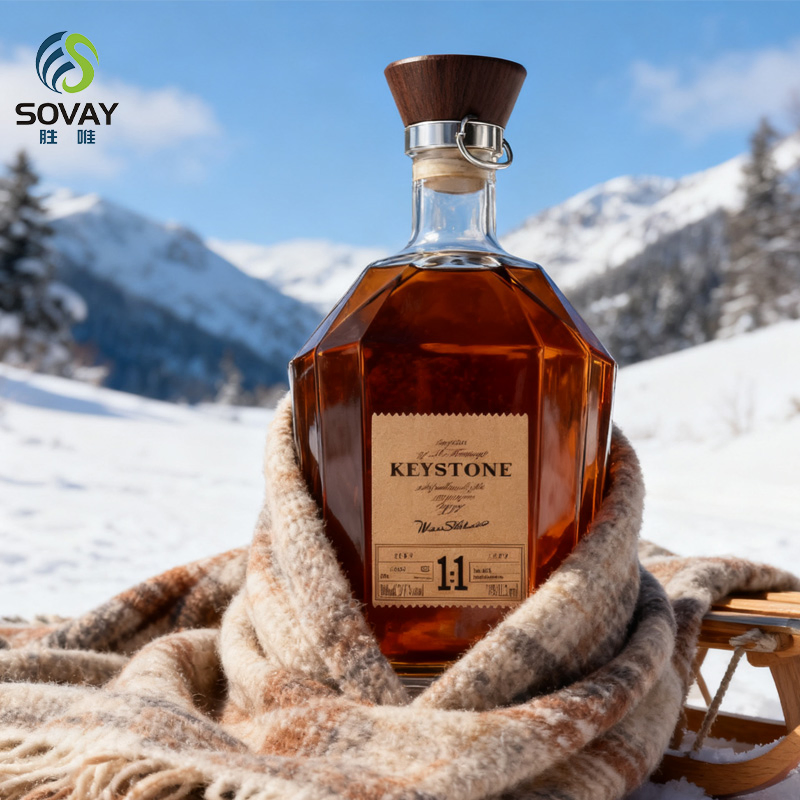 High-End 500ml 700ml 750ml Glass Wine Bottles with Cork Sea Frost Finish for Whisky Brandy Water Packing