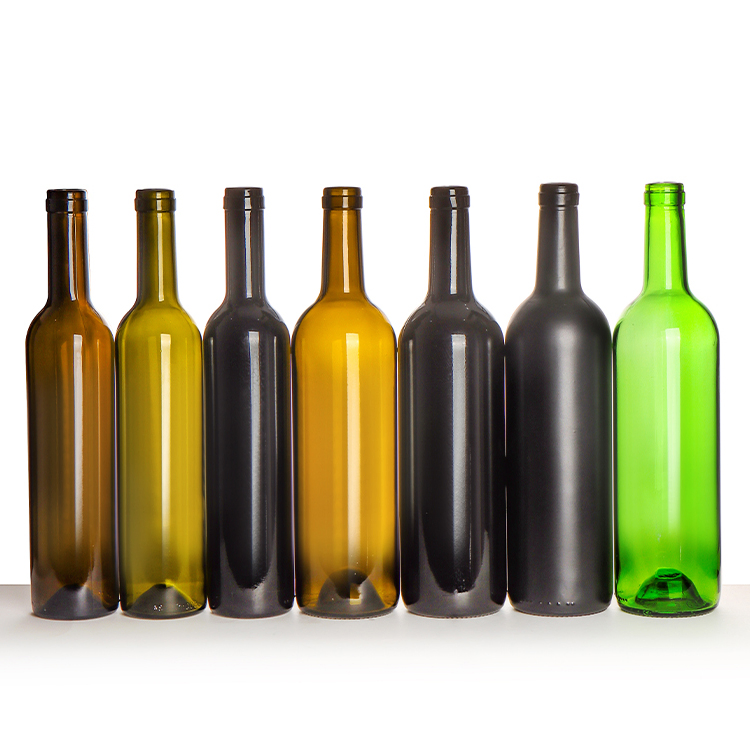 500ml 750ml Amber Brown Red White Blue Assortment Glass Bordeaux Wine Bottle Flat-Bottomed Cork Finish