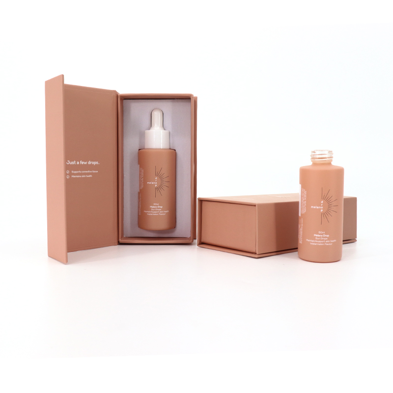 Luxury Flat Shoulder Empty Cosmetic Skincare Packaging Bottle 30ml 50ml Round Frosted Face Hair Essential Oil Glass Serum Dropper Bottle with Box