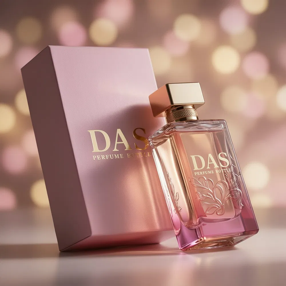 Factory Supply Luxury 50ml Red Iridescent Empty Glass Perfume Bottle with Gold Ribbed Cap for High End Cosmetic Branding