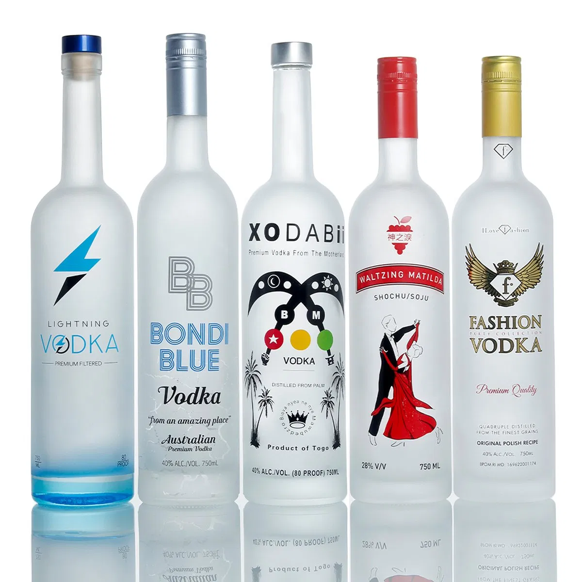 Special Unique Customized 750ml Long Neck Cylinder Frosting Blue Clear Empty Colored Round Shape Painted Whiskey Whisky Vodka Wine Spirit Liquor Glass Bottle