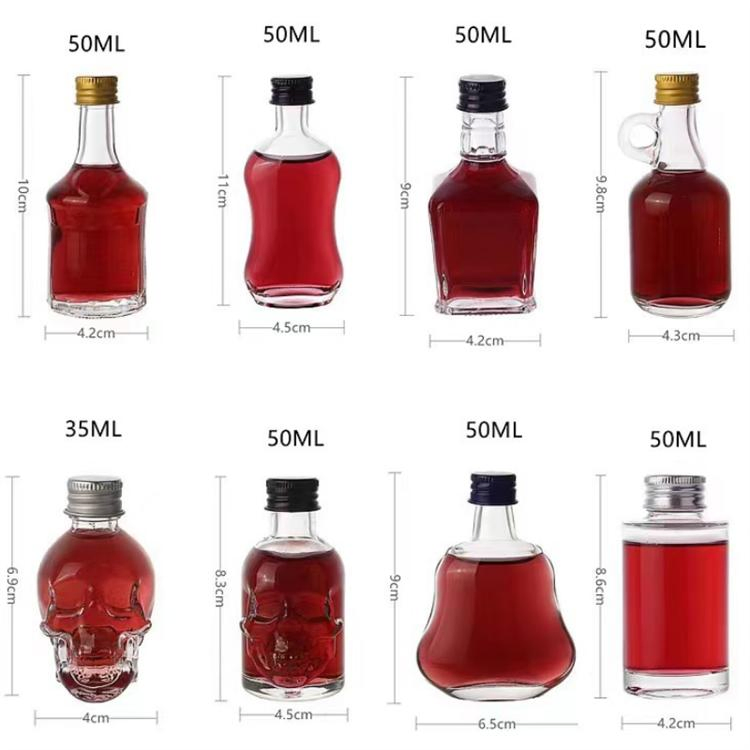 Manufacturers Wholesale 50ml Mini Small Liquor Whiskey Spirit Vodka Glass Bottles