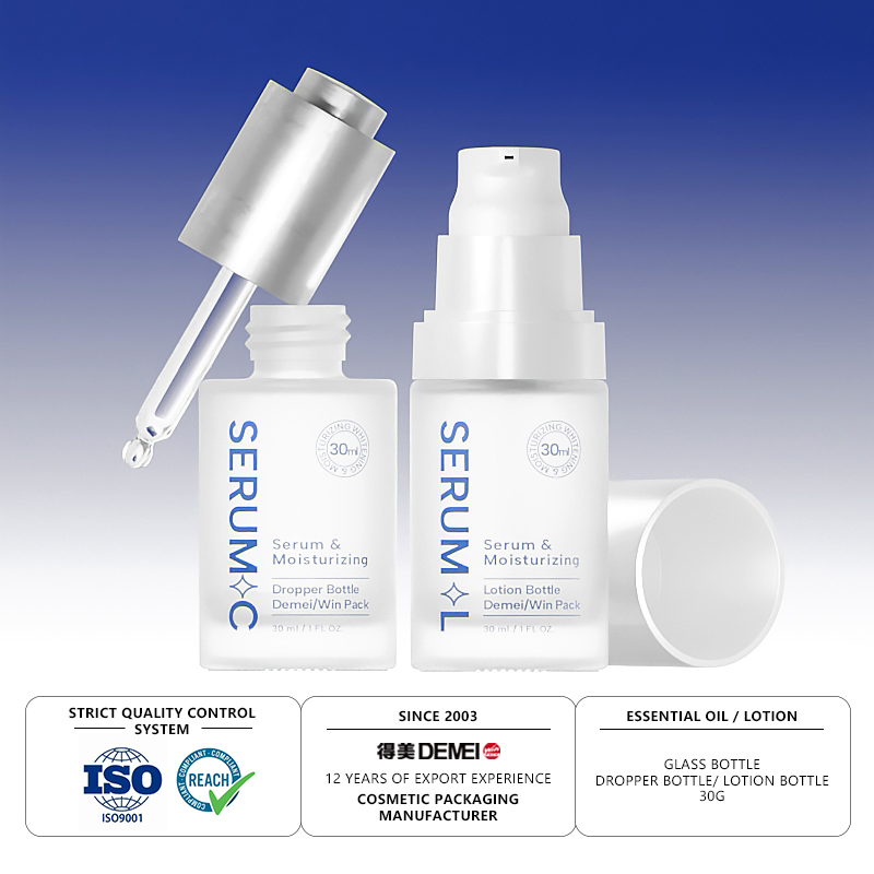 30ml Glass Frosted Matte Color Cosmetic Packaging Set Lotion Bottle Lotion Pump Press Dropper Serum Bottle