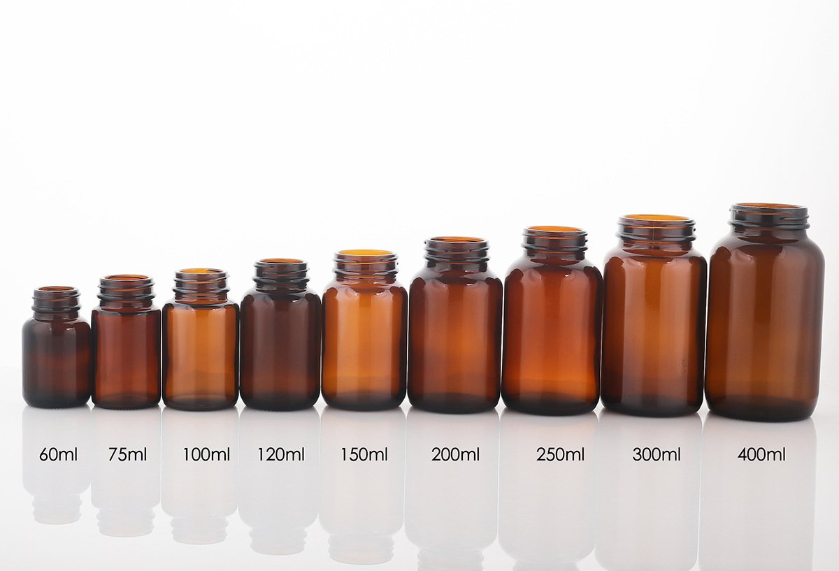 Frosted Capsule Glass Container Wide Mouth Glass Bottle Matt Colored Pill Bottle