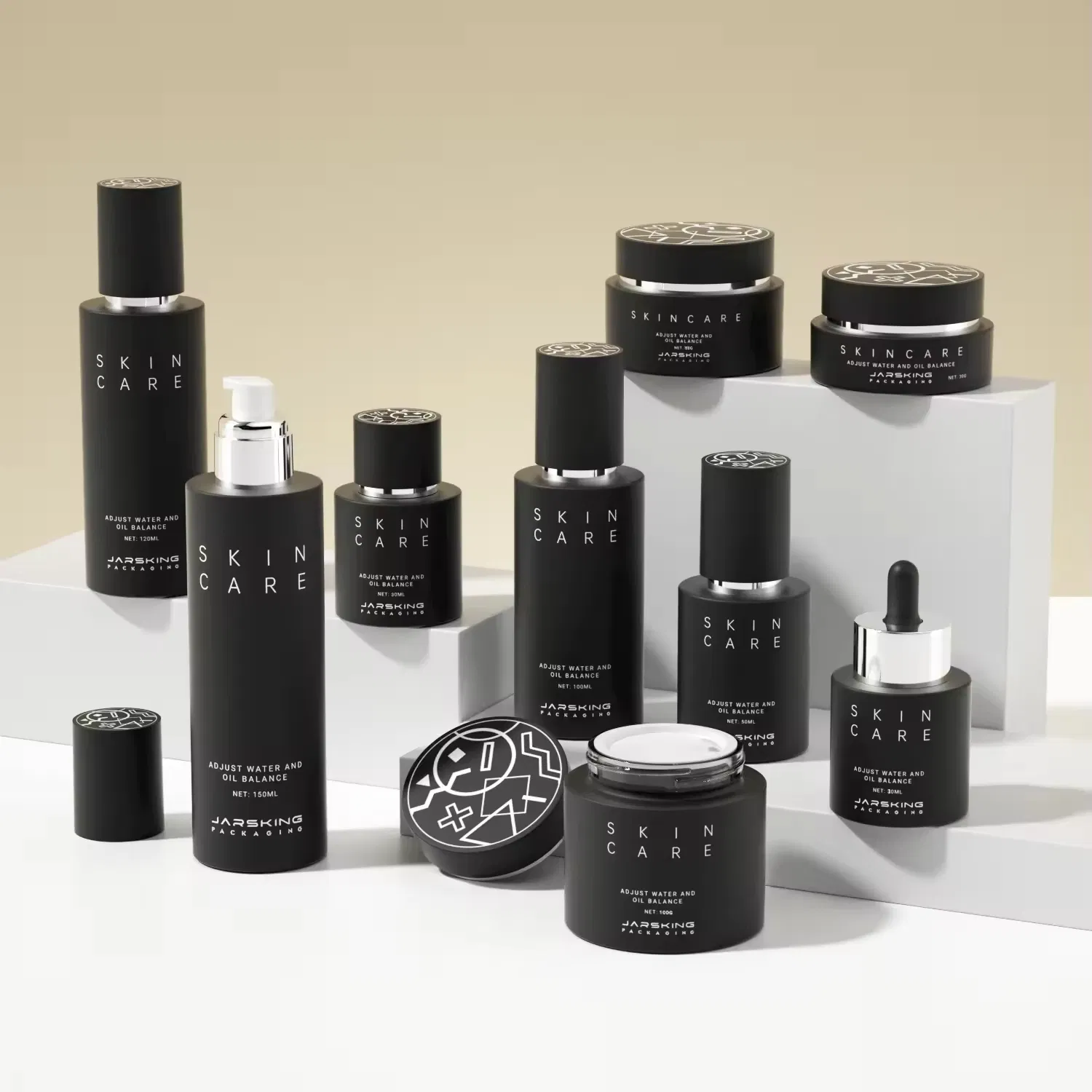 Wholesale Unique Colored Transparent Cosmetic Packaging Set Custom Printed Face Cream Jar Glass Lotion Bottle with Pump