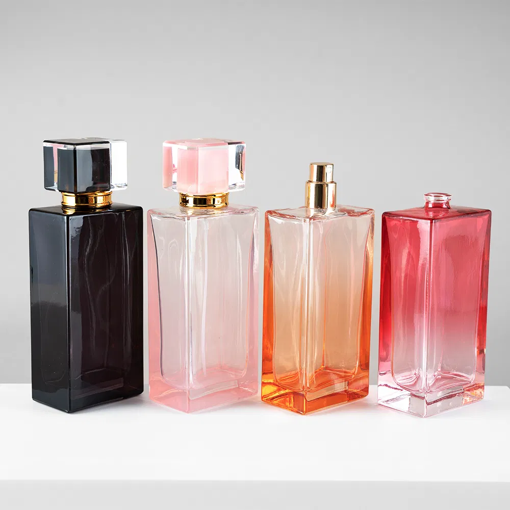 Factory Supply Luxury 50ml Red Iridescent Empty Glass Perfume Bottle with Gold Ribbed Cap for High End Cosmetic Branding