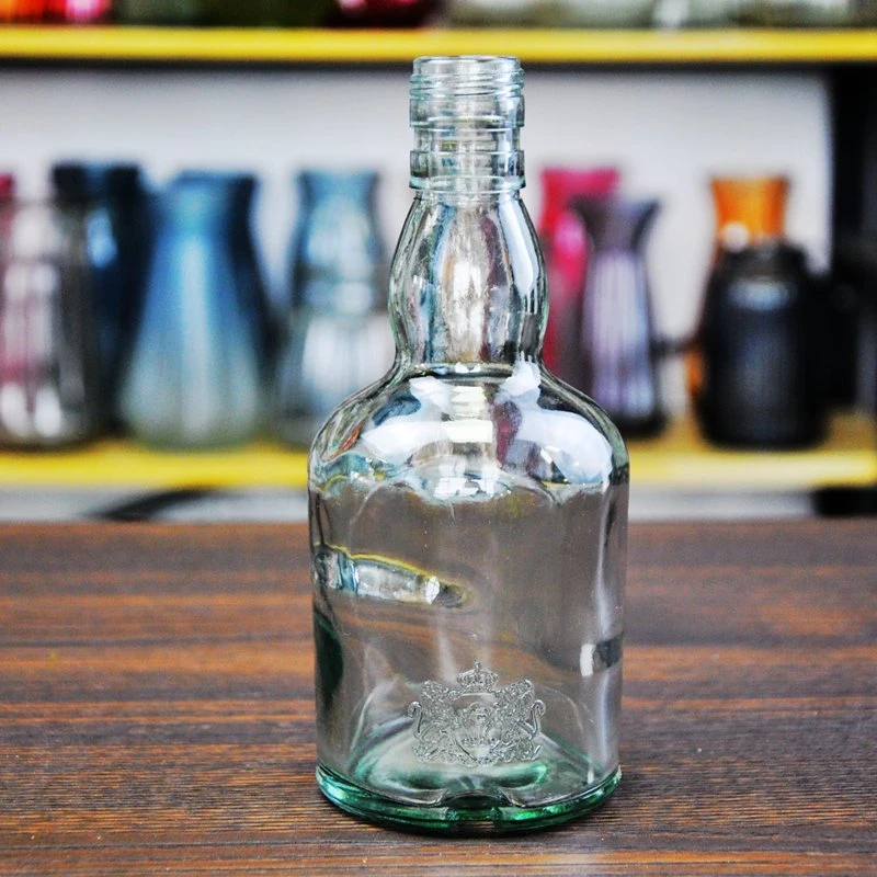 350ml Round Spirit Liquor Embossed Clear Glass Bottle