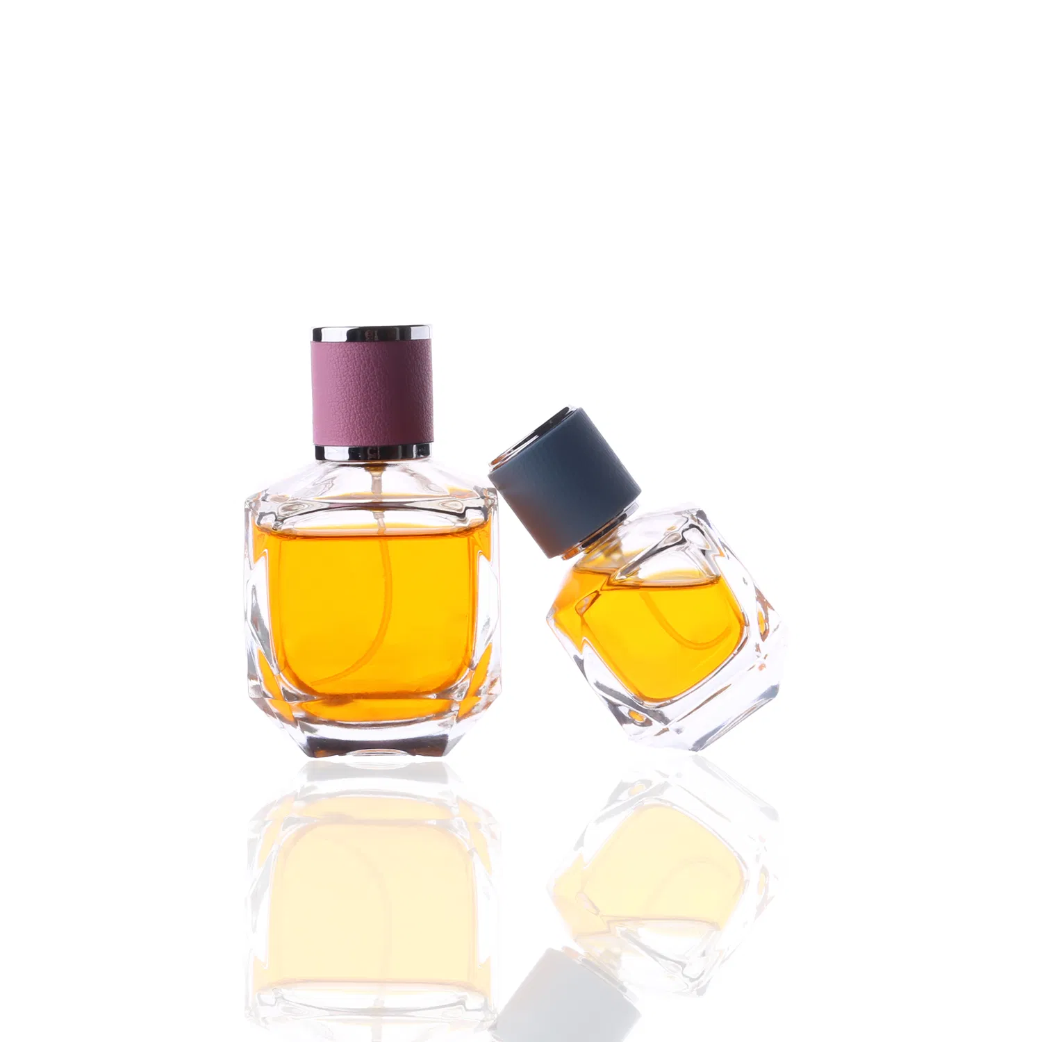 High-End Thick Based Glass Perfume Bottles with Customized Colored Blue Pink Caps