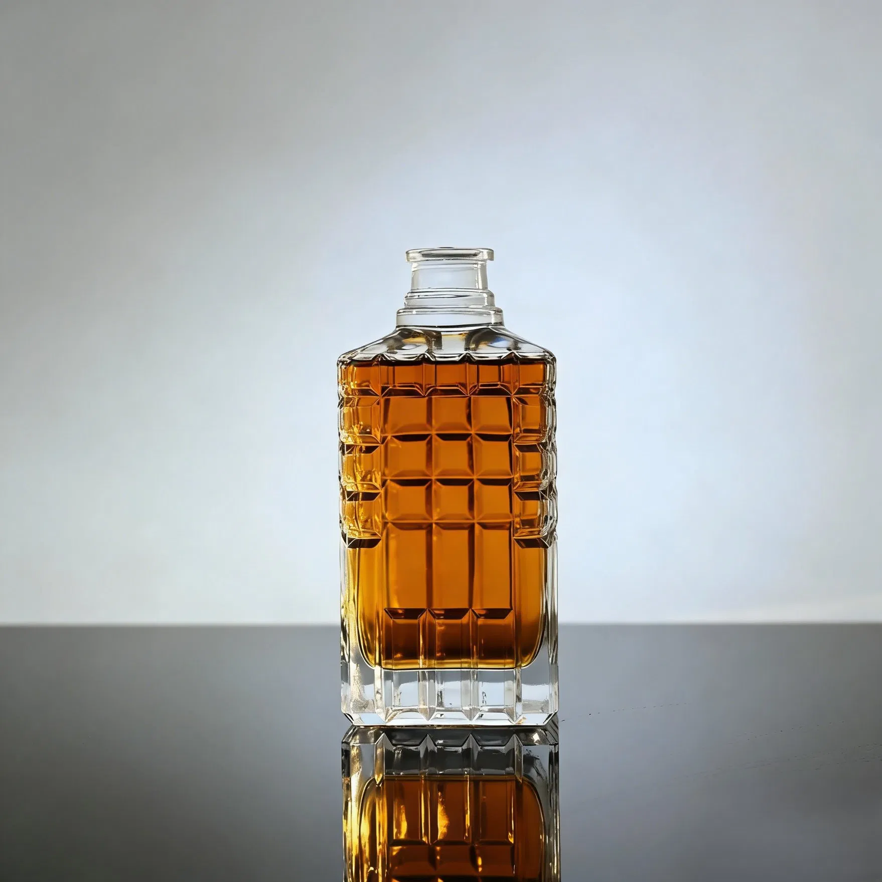 Wholesale 500ml Short Neck Transparent Square Glass Liquor Bottle for Whiskey Vodka Pisco Brandy Spirits