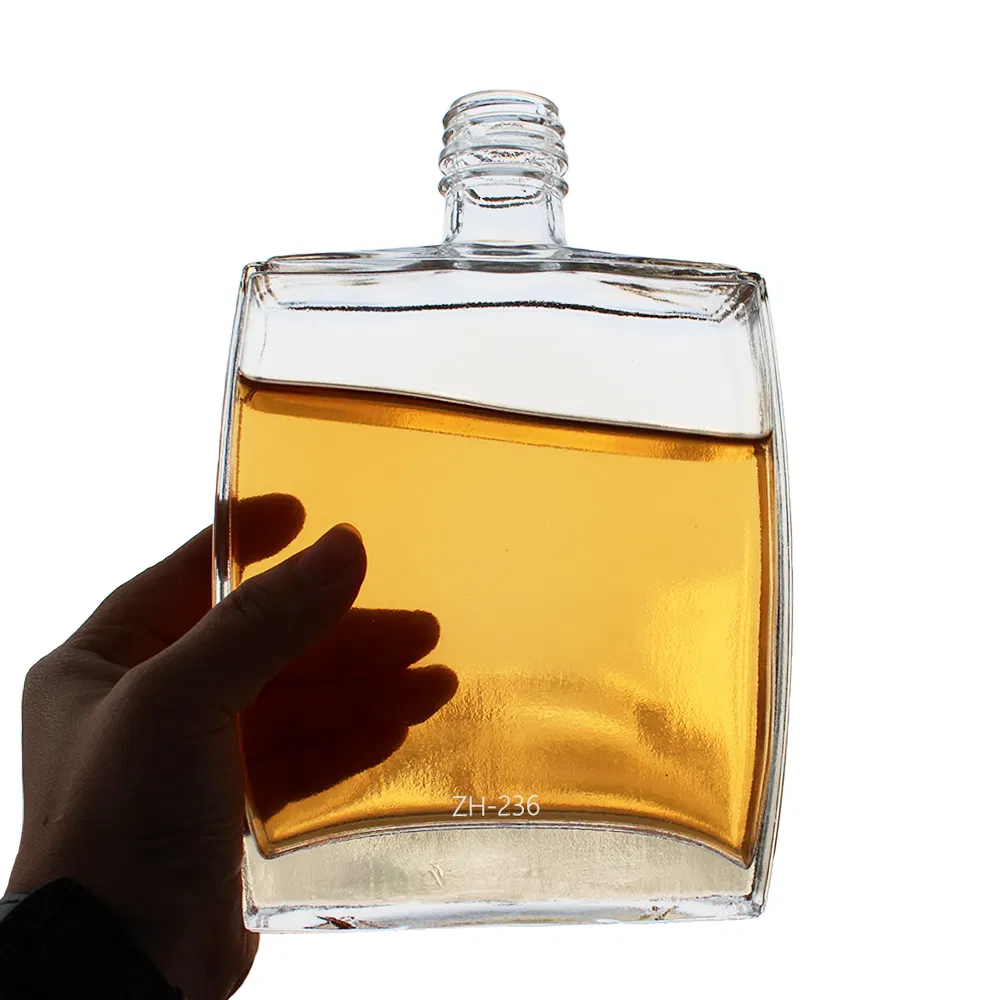 Fancy Rectangular Shape Brandy Bottle Printed 700ml 70cl Whisky Tequila Rum Gin Super Flint Vodka Alcohol Wine Liquor Glass Bottle with Cap for Bar