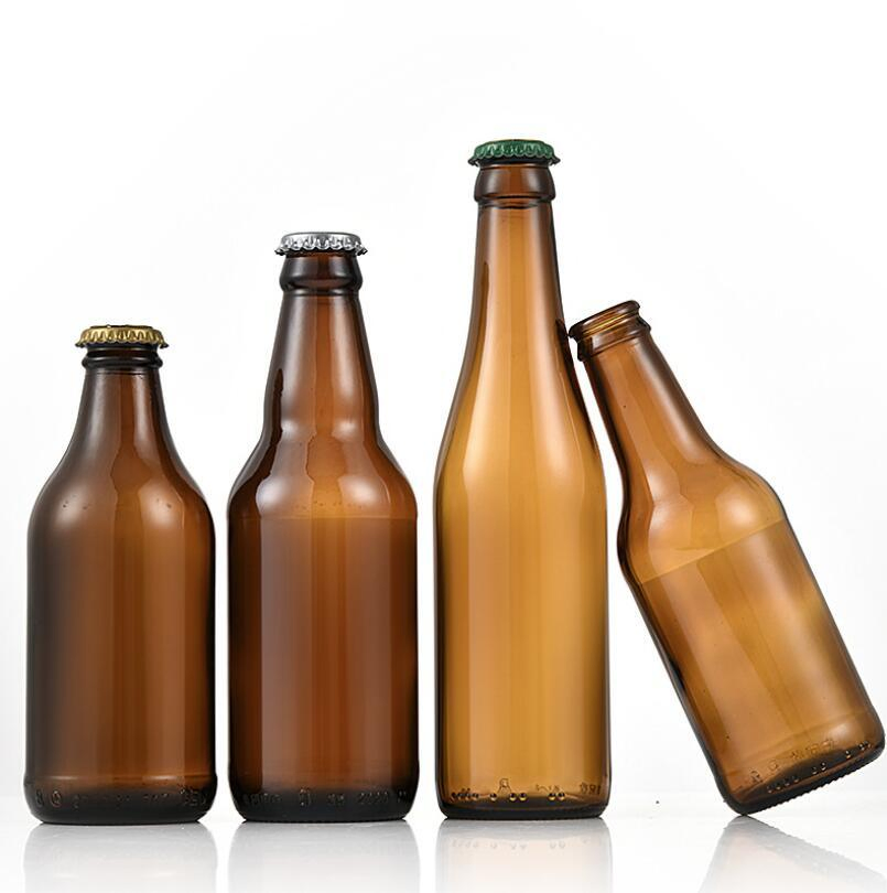 Hot Stamping Beverage for Beer Short Neck 330ml Manufacturer Amber Beer Glass Bottle with Crown Cap