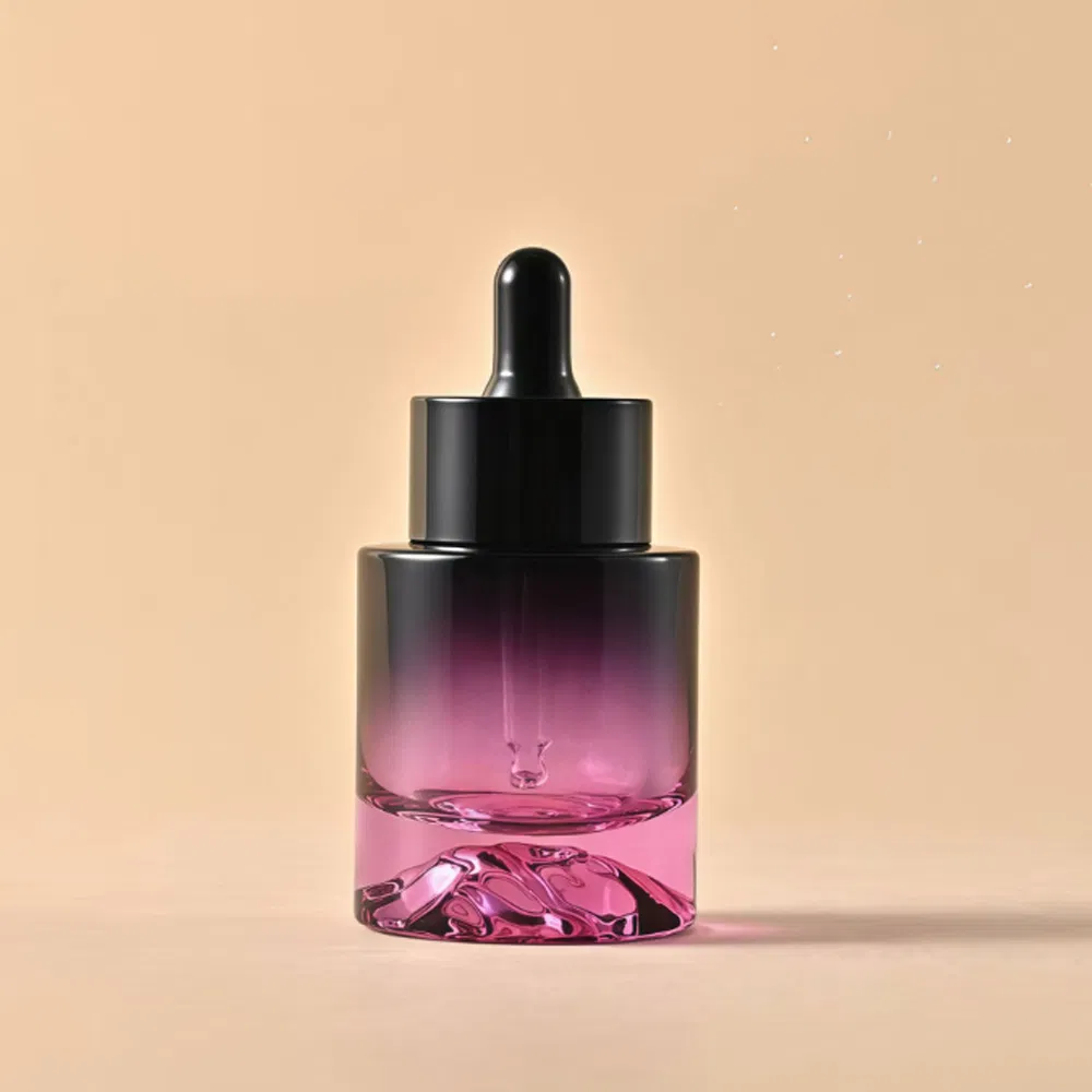 30ml Straight Round Volcanic Glass Serum Dropper Bottles Flat Shoulder Thick Base Empty Containers