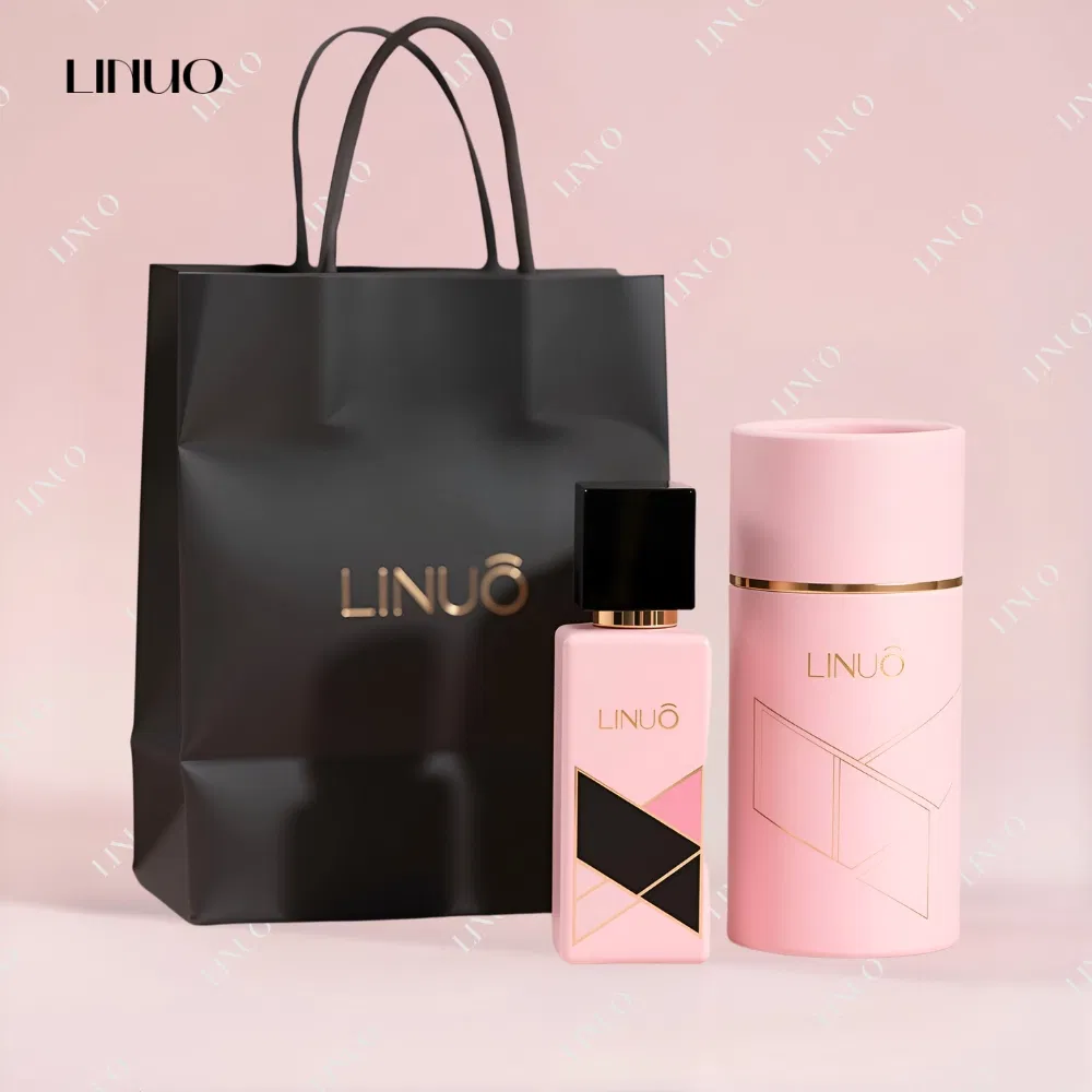 Customized Luxury 30ml50ml100ml Rectangular Cylindrical Square Embossed Pink Glass Perfume Bottle with Frosted Finish Leak-Proof Pump Eco-Friendly Packaging