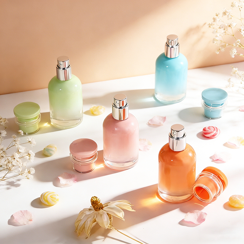 Round Glass Perfume Bottle 30ml Transparent Colored Glass Bottle for Perfume Packaging