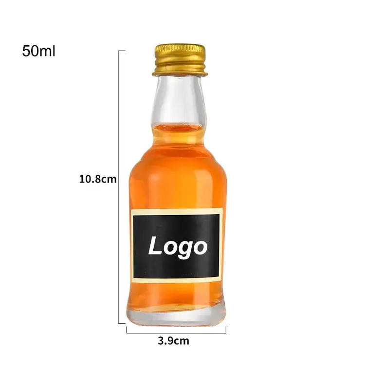 Mini 50ml Glass Liquor Bottle with Metal Cap for Vodka Whiskey Beverage Gin Spirits