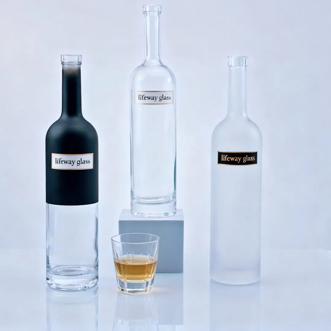 100ml375ml500ml700ml750ml 1000ml Liquor Bottle Custom Printing Frosted Whiskey Rum Tequila Vodka Mezcal Bourbon Glass Liquor Bottle with Cork Stopper Guala Cap