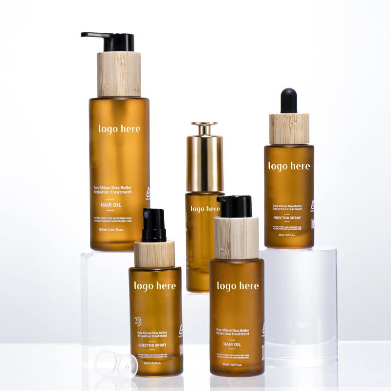 15ml 20ml 30ml 50ml 100ml 120ml Luxury Matte Frosted Amber Cosmetic Body Essential Hair Oil Pump Spray Packaging Bamboo Cap Empty Glass Dropper Serum Bottle