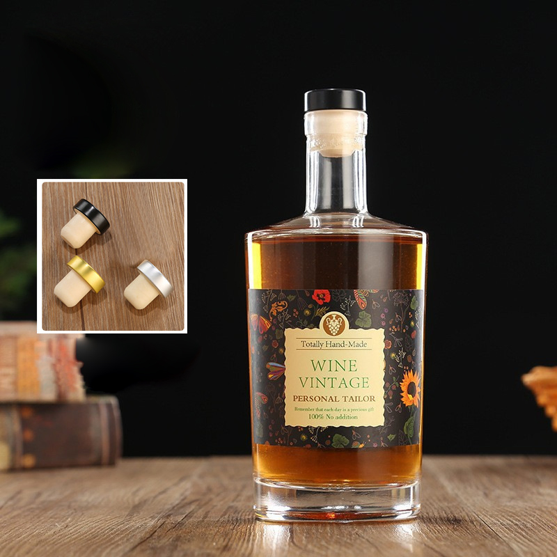 Vintage Wide Shoulder 500ml Crystal Glass Gin Bottle with Cork Finish for Whisky Vodka