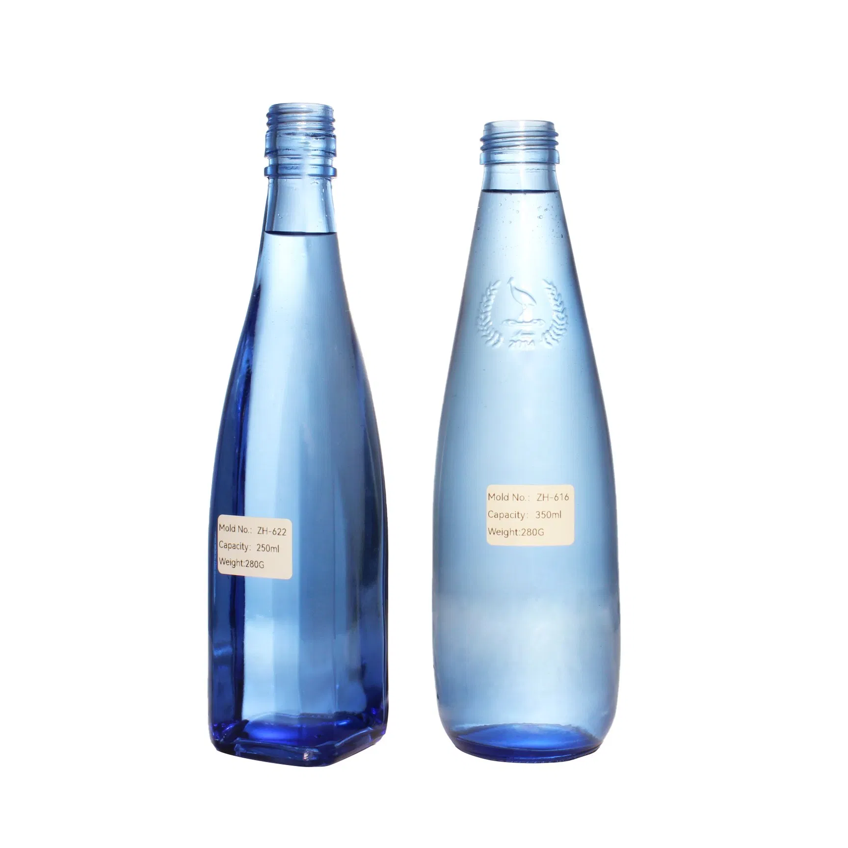 Customized 350ml 750ml Colored Glass Mineral Water Sparkling Water Bottle Soda Juice Beverage Bottle with Cap