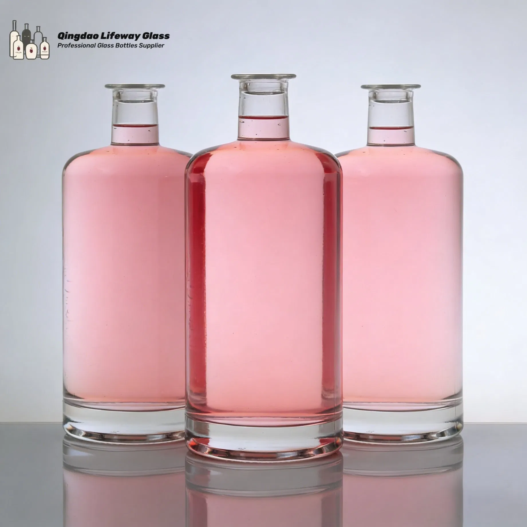 500ml 700ml 750ml Custom Logo Round Short Neck Clear Rum Tequila Gin Brandy Whiskey Vodka Liquor Spirits Glass Bottle with Cork