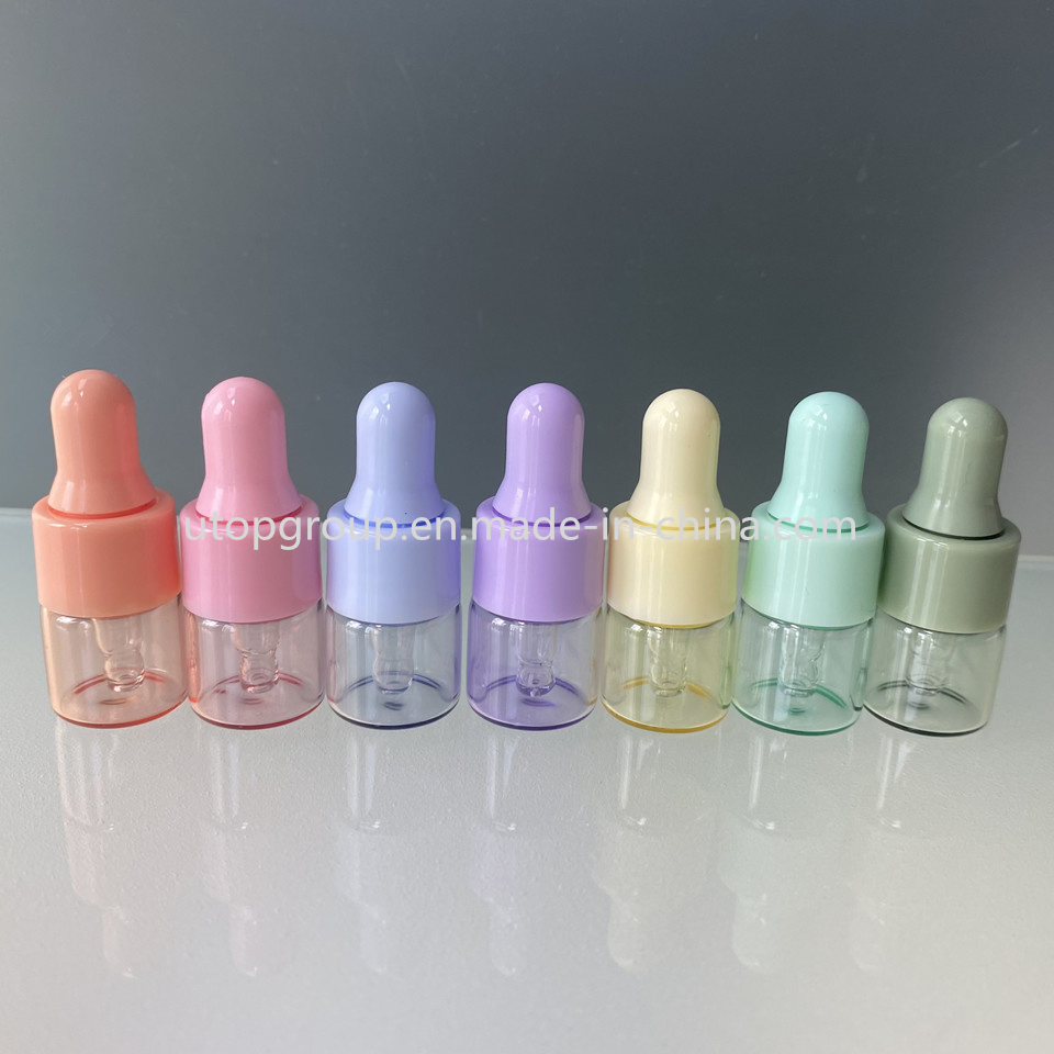 1ml Macaron Colored Plastic Head Glass Oil Bottle 2ml Essence Dispenser Bottle 3ml 5ml Trial Sample Travel Dropper