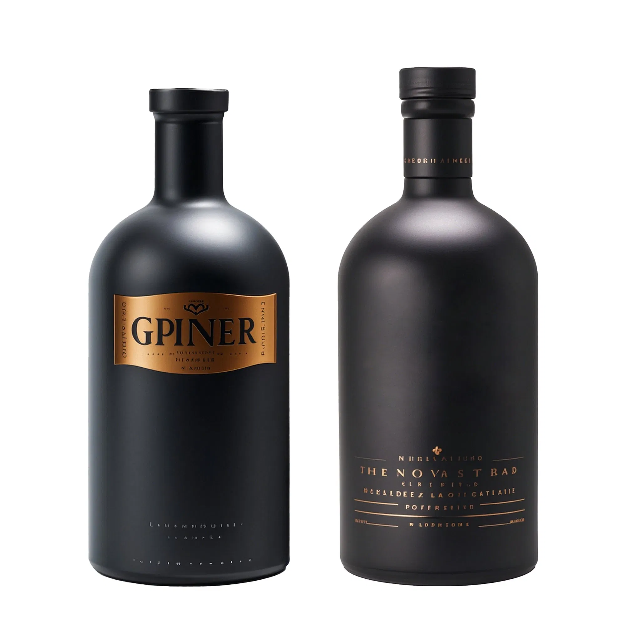 Wholesale Empty Crafted Matt Black Flint Glass Empty Vodka Gin Bottles 375ml 500ml 750ml Custom Printed Elegant Nordic Design Wine Whisky Bottle with T-Cork