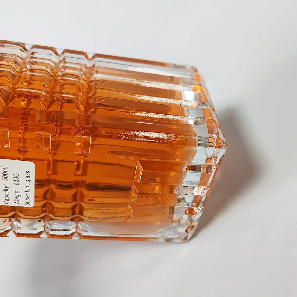 High-Grade Luxury Premium 500ml Whisky Brandy Xo Bottle Decanter Embossed Exclusive High-End Tequila Liquor Spirits Glass Bottle for Party