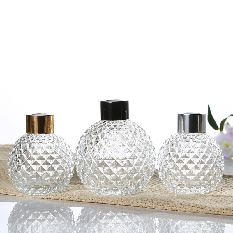 New Design Home Decorative Embossed Ball Shaped Reed Glass Diffuser Fragrance Bottle 100ml 200ml