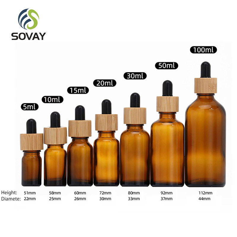 5ml 10ml 15ml 20ml 30ml 50ml 100ml Frosted Green Blue Amber Clear Essential Oil Glass Dropper Bottle with Bamboo Lid