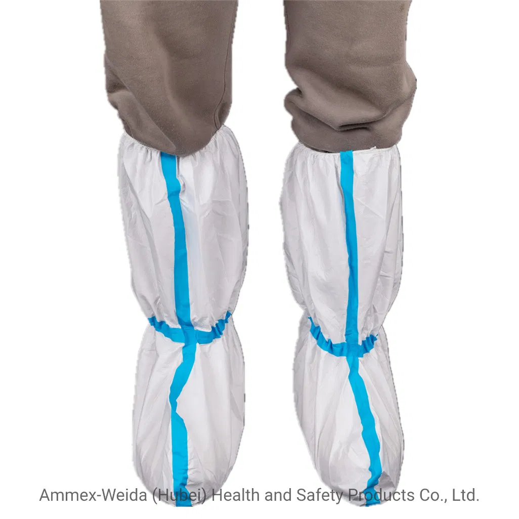 Medical Protective Disposable Use Microporous Boot Cover with Blue Adhesive Tape
