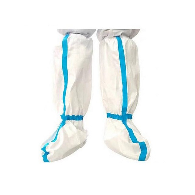 Medical PP Non Woven Isolation Boot Cover with Blue Adhesive Tape, Waterproof Hospital Epidemic Prevention Station Non-Woven Long Protective Shoes Covers