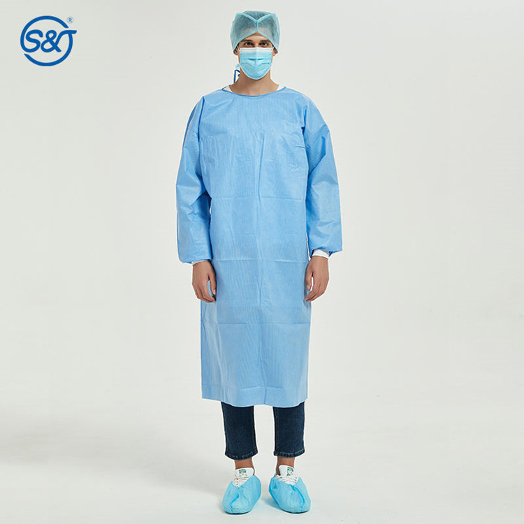 SJ Disposable Nonwoven SMS Surgical Gown Isolation Gown 3-Layer Laminated Lace Tied on Back One Piece EN 13795-1 Standard