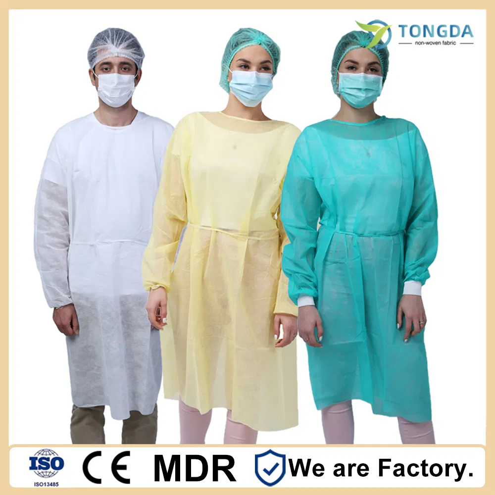 OEM Customized Disposable Non Woven Isolation Gown Elastic or Knitted Cuff