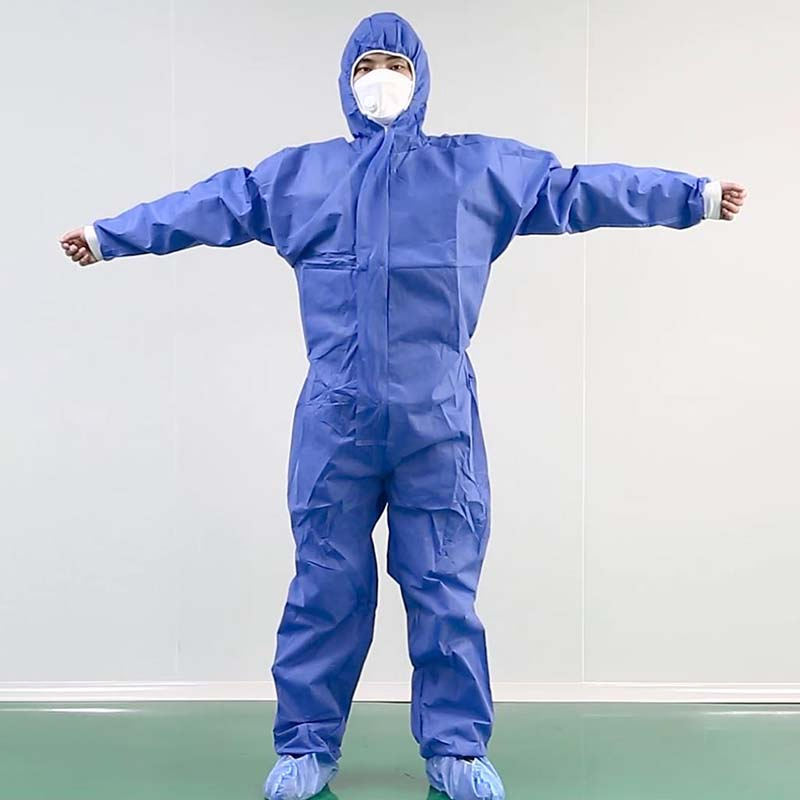Protective Equipment Type5/6 SMS Material Disposable Breathable Protective Coverall Blue Safety Suit