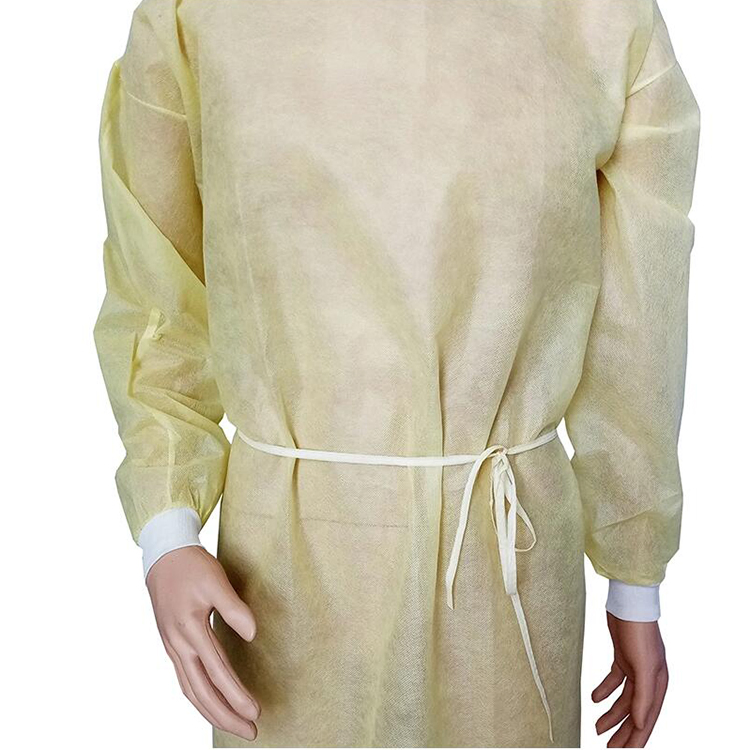 Medical Disposable Yellow Isolation Gown SMS PP Non Woven 20GSM 21GSM 23GSM Isolation Gown with Elastic Cuffs
