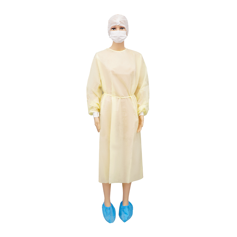 Medical Disposable Yellow Isolation Gown SMS PP Non Woven 20GSM 21GSM 23GSM Isolation Gown with Elastic Cuffs