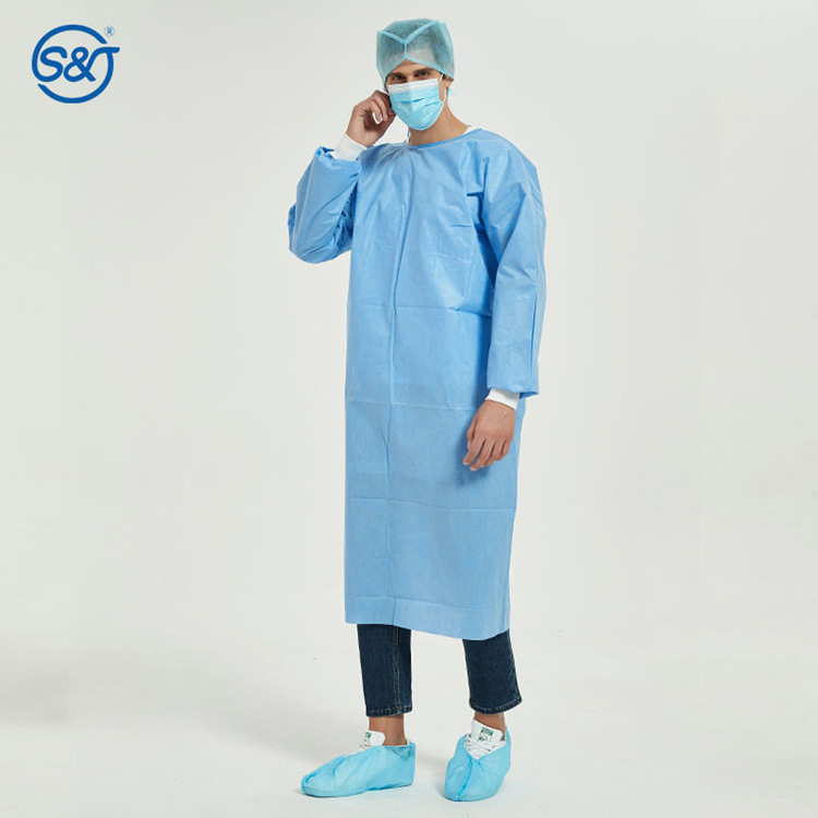 SJ Disposable SMS Hospital Supplier Sterile Reinforced Surgical Gown Nonwoven Patient Gown